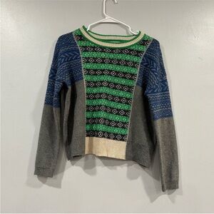 J. Crew The Reeds Fair Isle Crewneck Wool Blend Colorblock Blue/Green/Gray XXS